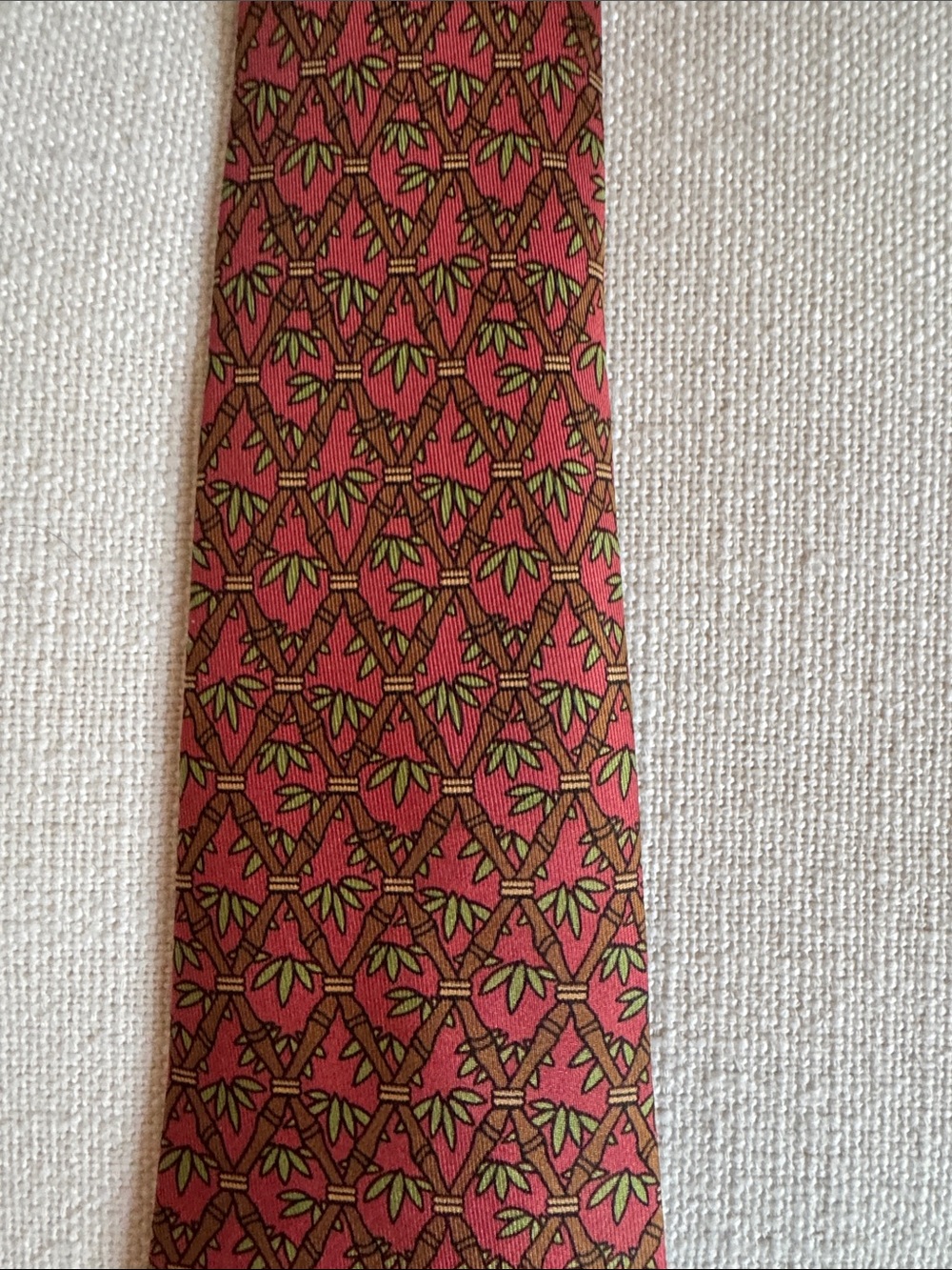 Hermes Burgundy and Olive Geometric Silk Tie